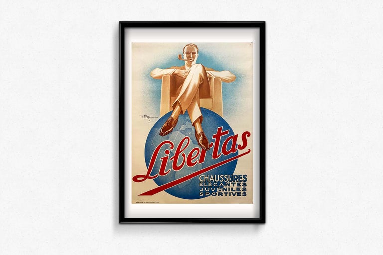 Henry Lemonnier - Circa 1930 Art Deco advertising poster by Henry Lemonnier  for Libertas shoes For Sale at 1stDibs
