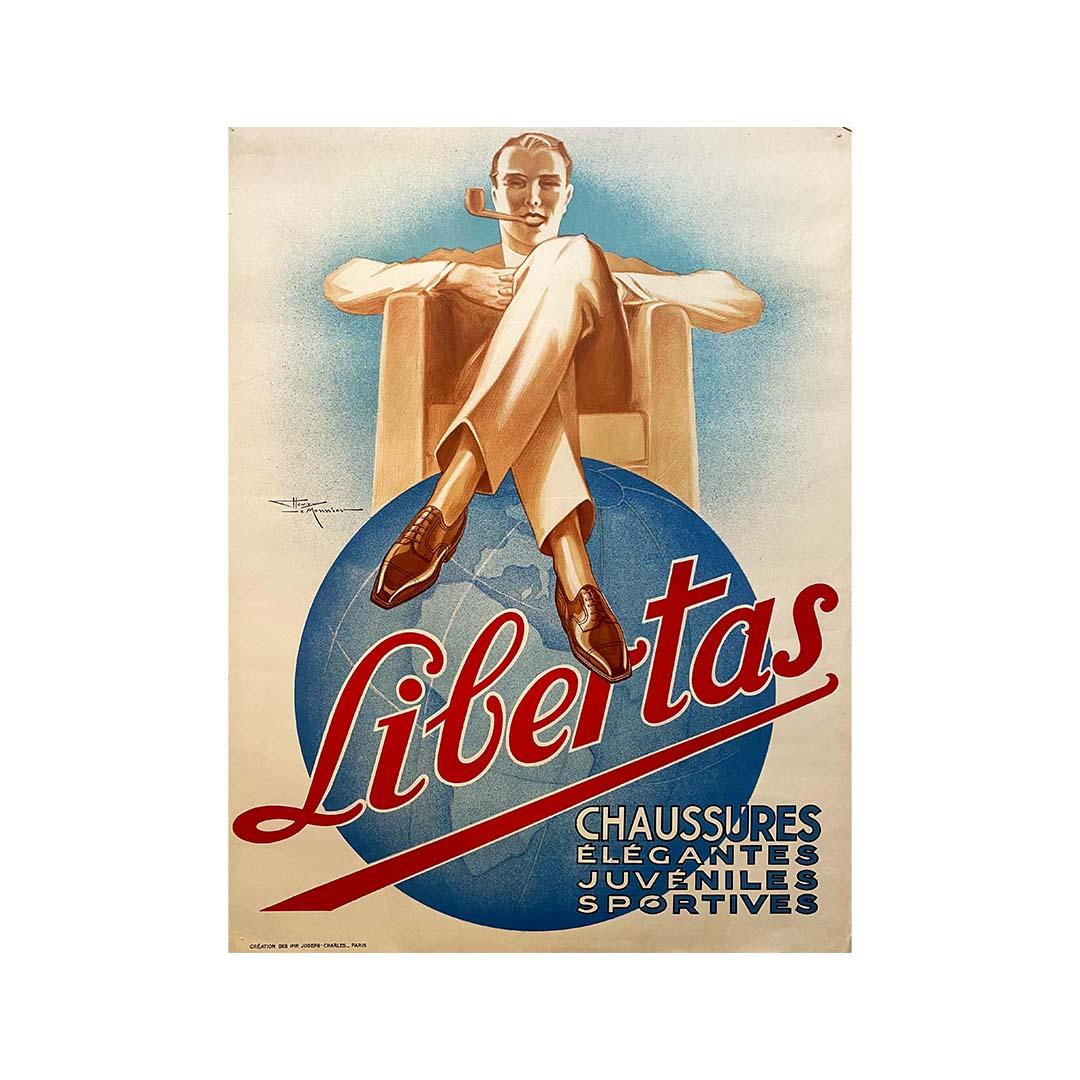 Affiche publicitaire Art Déco datant d'environ 1930 par Henry Lemonnier pour les chaussures Libertas