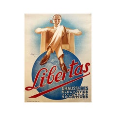 Vintage Circa 1930 Art Deco advertising poster by Henry Lemonnier for Libertas shoes