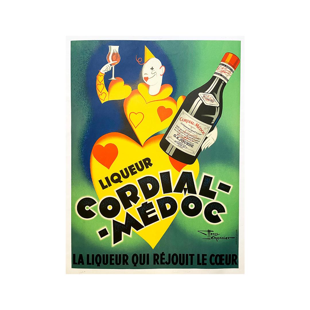 Cette affiche a été réalisée vers les années 1940 par Henry Lemonnier 🇫🇷 (1890-1954), un affichiste français.
Il a travaillé pour divers imprimeurs ainsi que dans la publicité.

La liqueur originale Cordial - Médoc produite depuis 1878 par G. A.