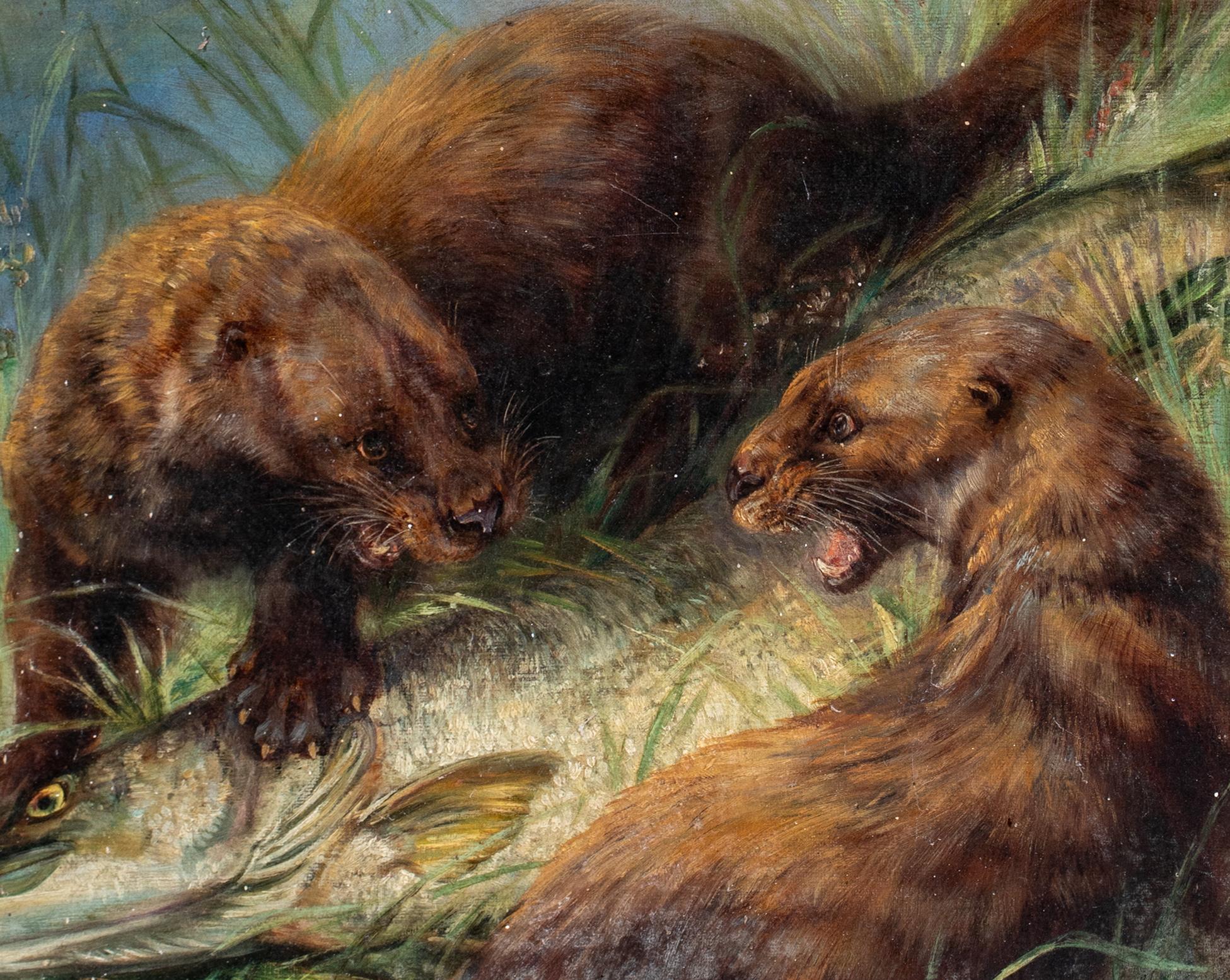 Otters Fighting Over A Pike, 19th Century  attributed to Henry Leonidas ROLFE  For Sale 4