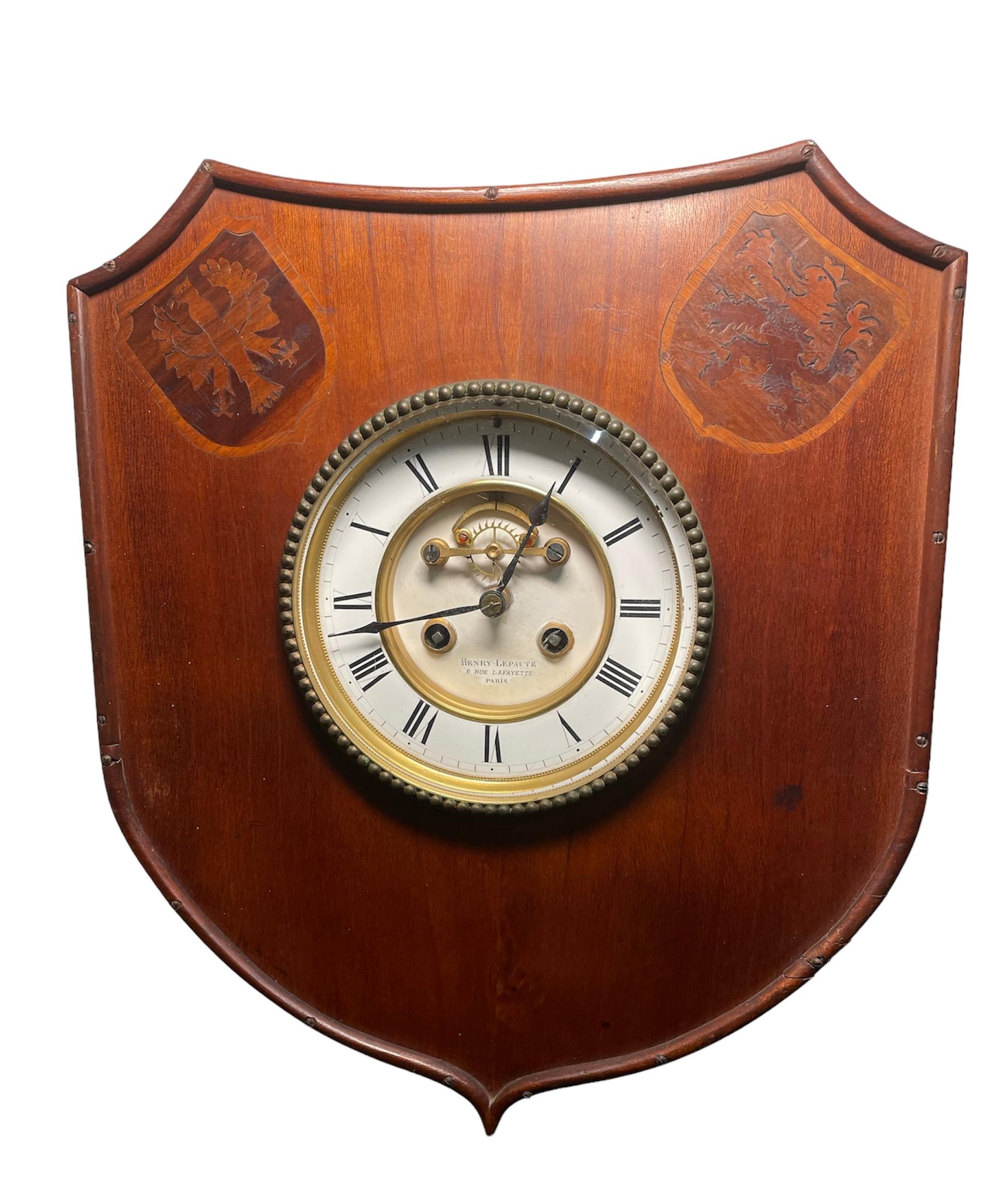Henry Lepaute Coat of Arm Shield Wall Clock For Sale 1