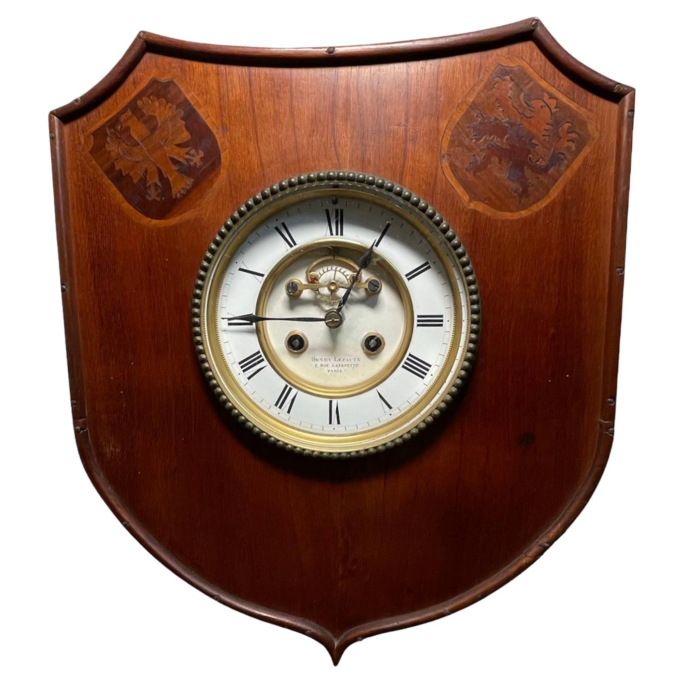 Henry Lepaute Coat of Arm Shield Wall Clock For Sale