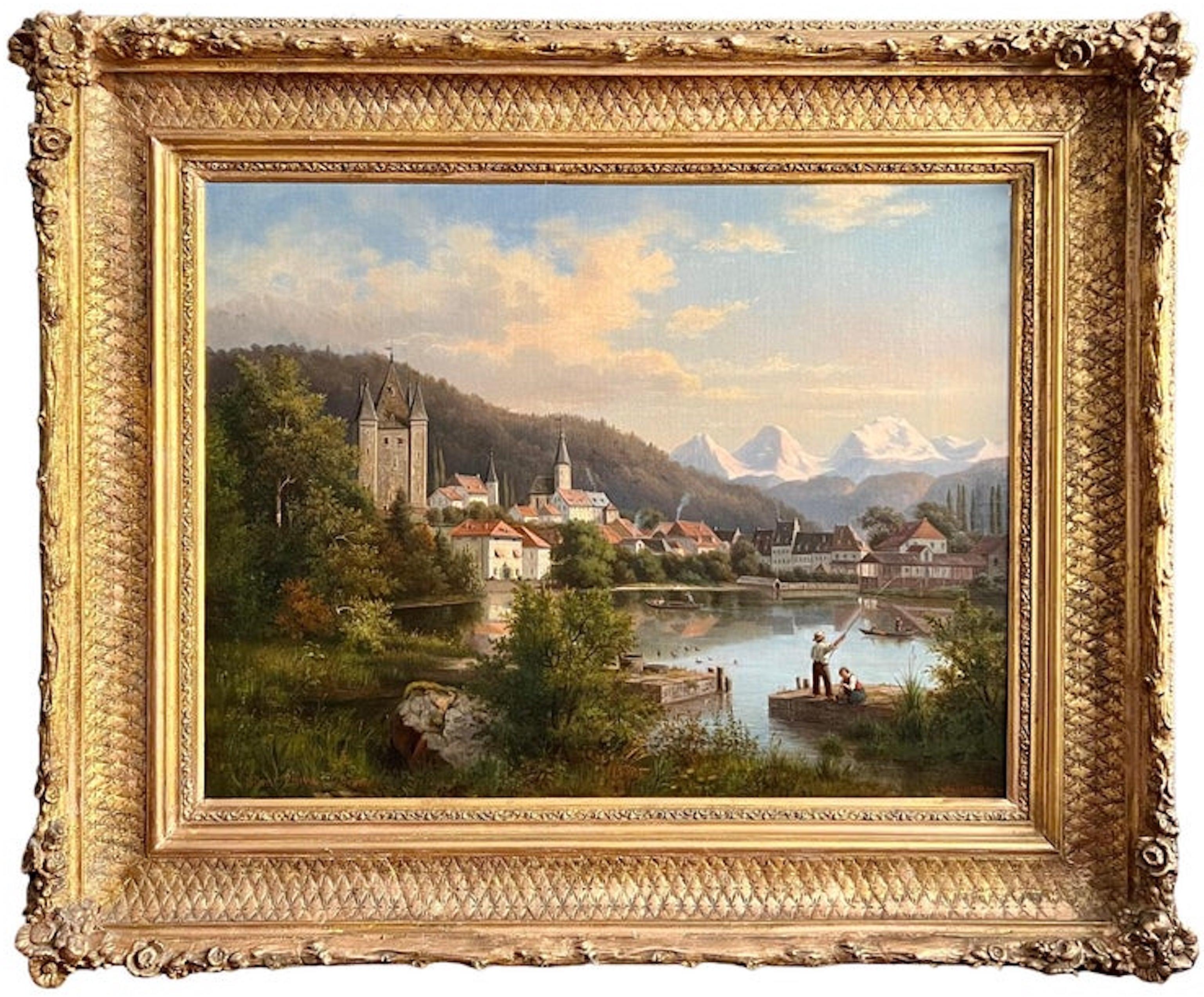 Henry Lewis Landscape Painting - City by the Lake, Switzerland