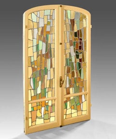 Henry LHOTELLIER (1908-1993) 2 abstract stained glass windows with their frame