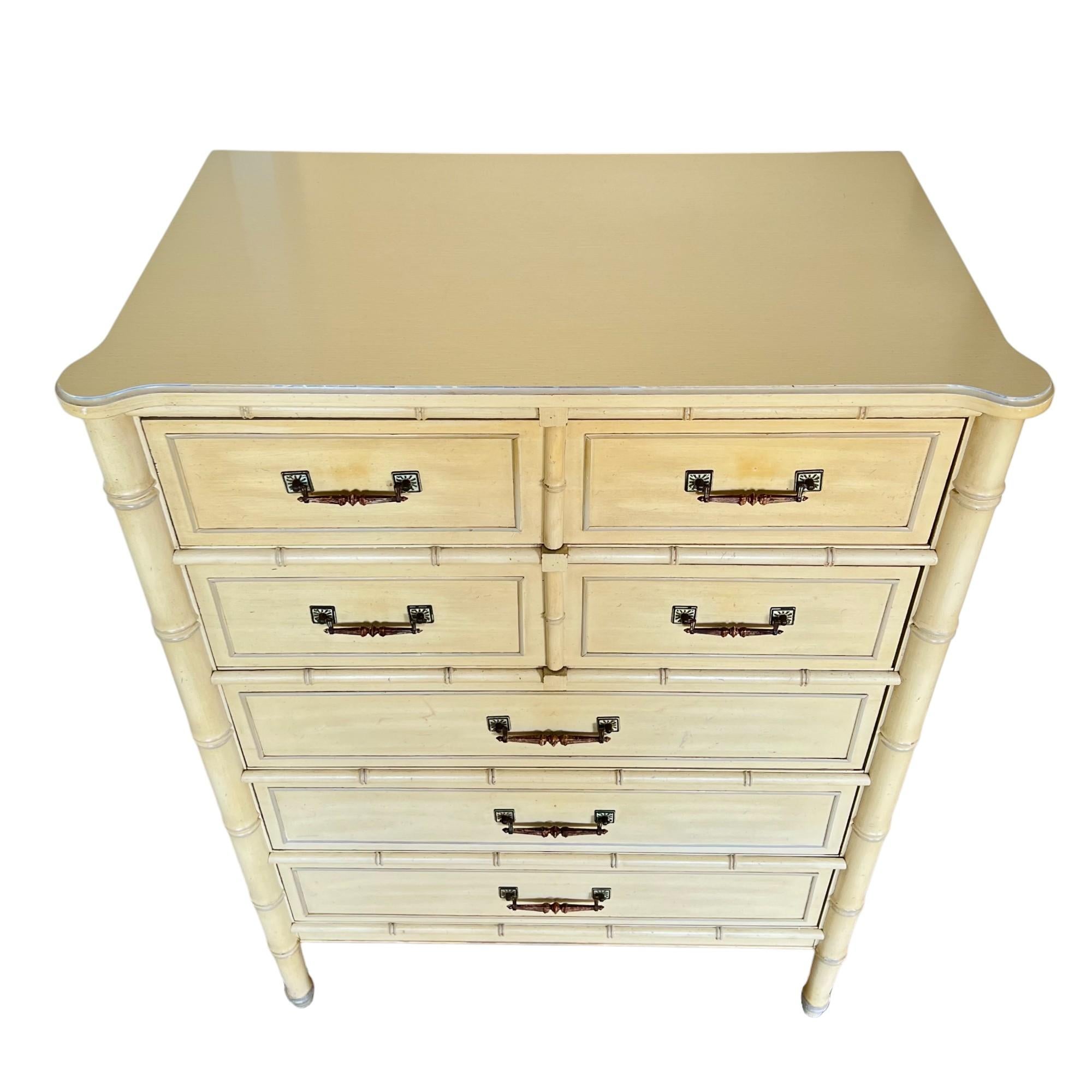 Hollywood Regency Henry Link Bali Hai Faux Bamboo Highboy Dresser, 1970s For Sale