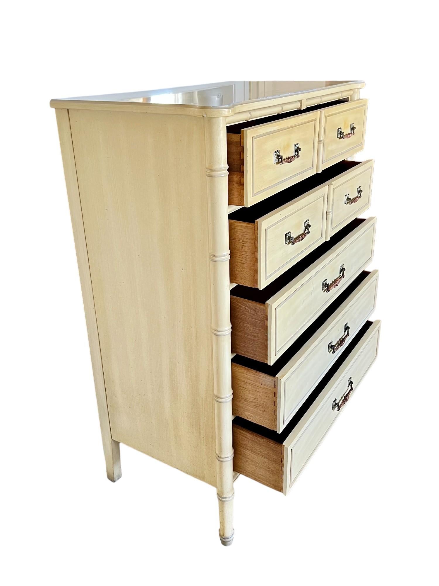 Henry Link Bali Hai Faux Bamboo Highboy Dresser, 1970s In Good Condition For Sale In Harlingen, TX