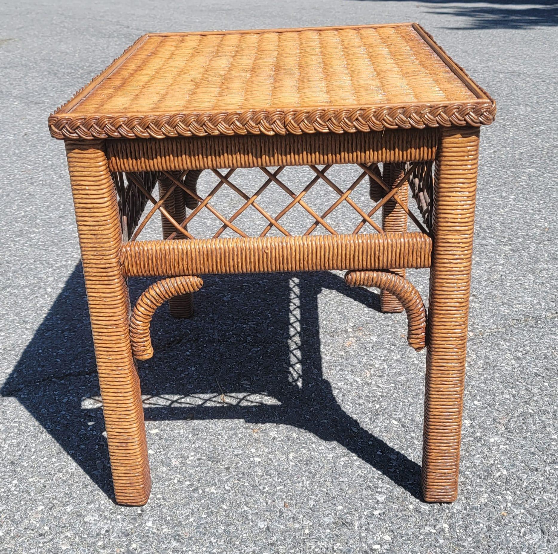 Henry Link Boho Chic Wicker, Rattan and Glass Top Side Table In Good Condition For Sale In Germantown, MD