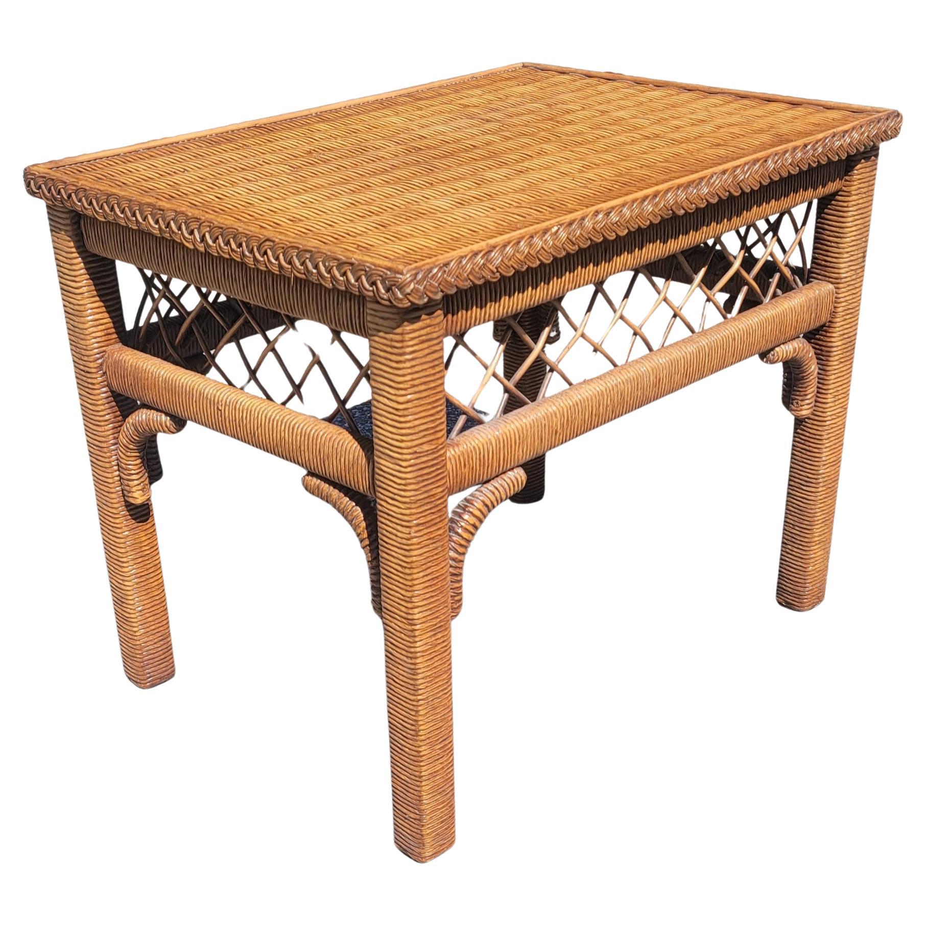 Henry Link Boho Chic Wicker, Rattan and Glass Top Side Table For Sale
