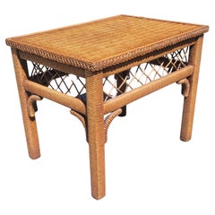 Henry Link Boho Chic Wicker, Rattan and Glass Top Side Table