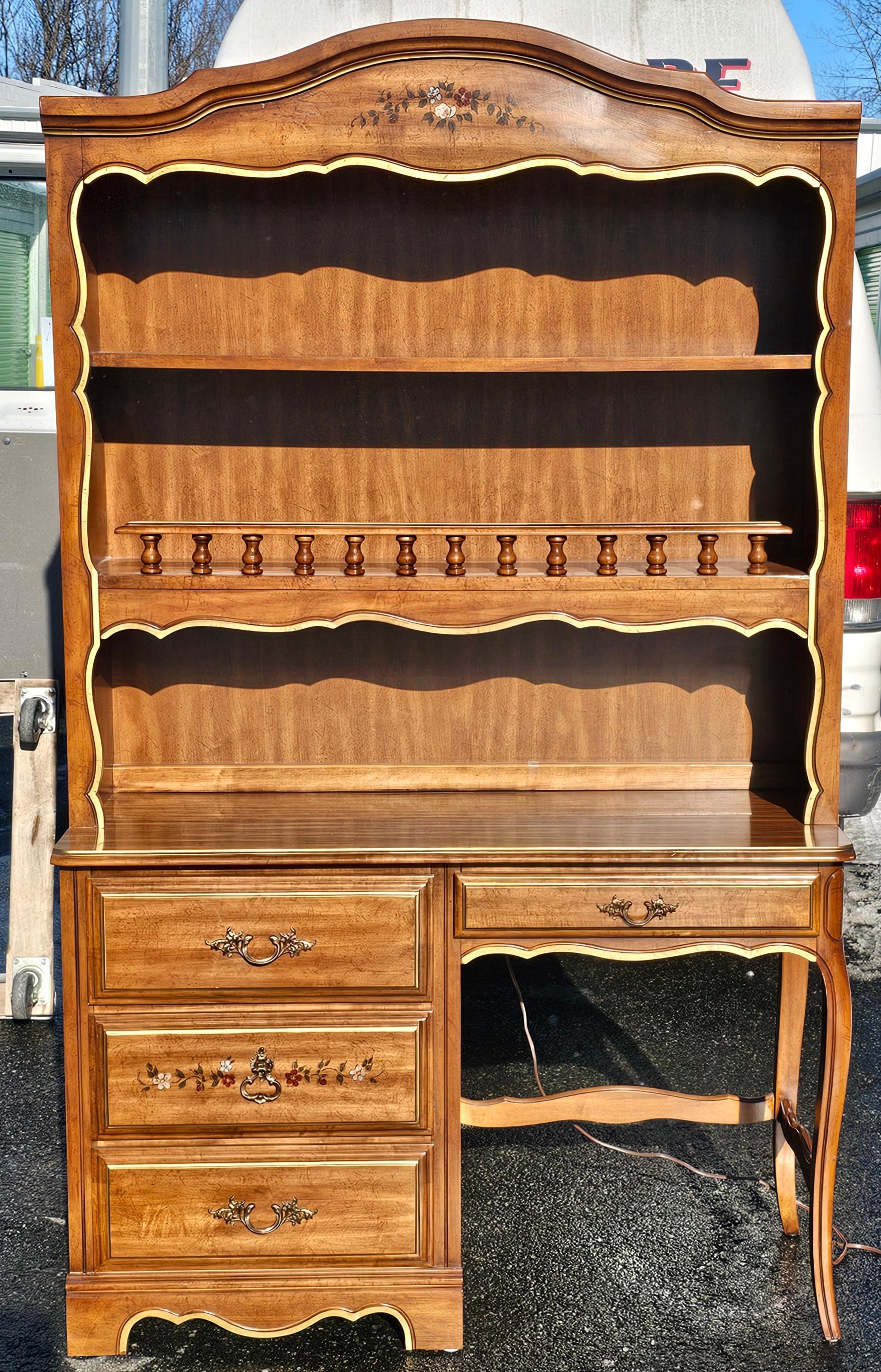 Henry Link Furniture Ornate and Partial Gilt Lighted Hutched Desk For Sale 4
