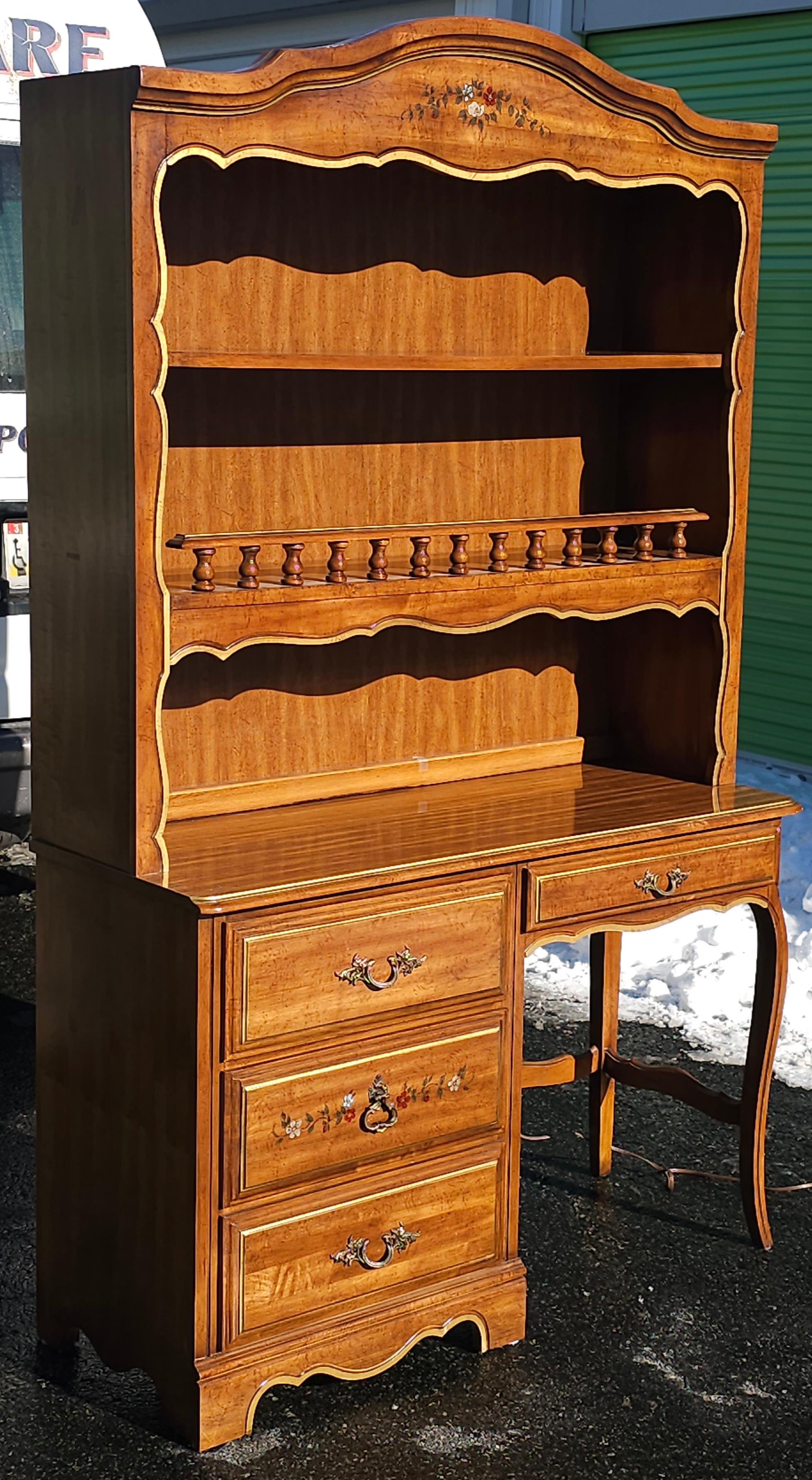 American Henry Link Furniture Ornate and Partial Gilt Lighted Hutched Desk For Sale