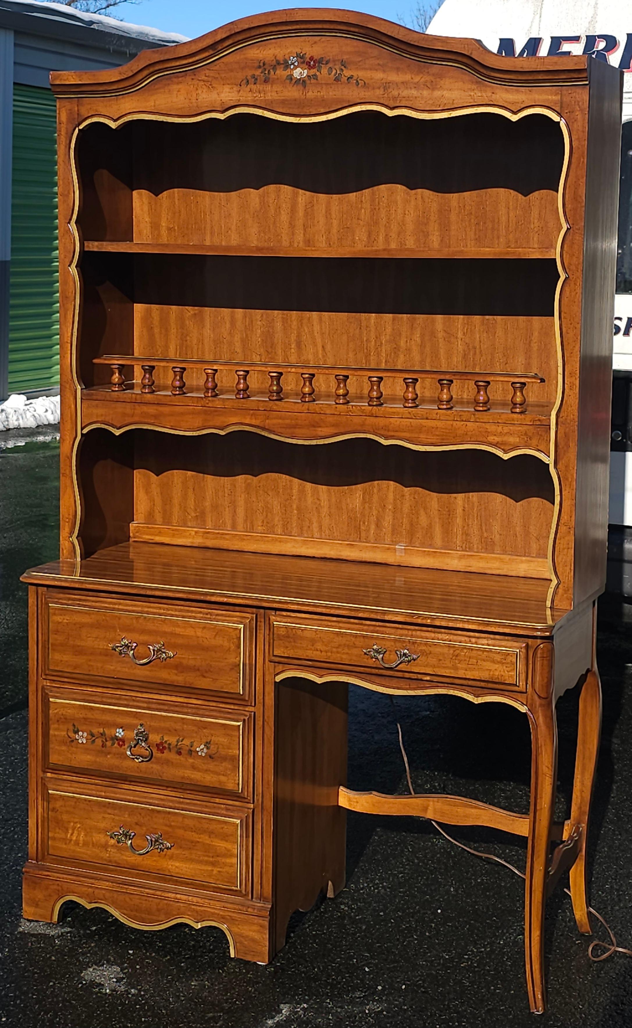 Henry Link Furniture Ornate and Partial Gilt Lighted Hutched Desk In Good Condition For Sale In Germantown, MD