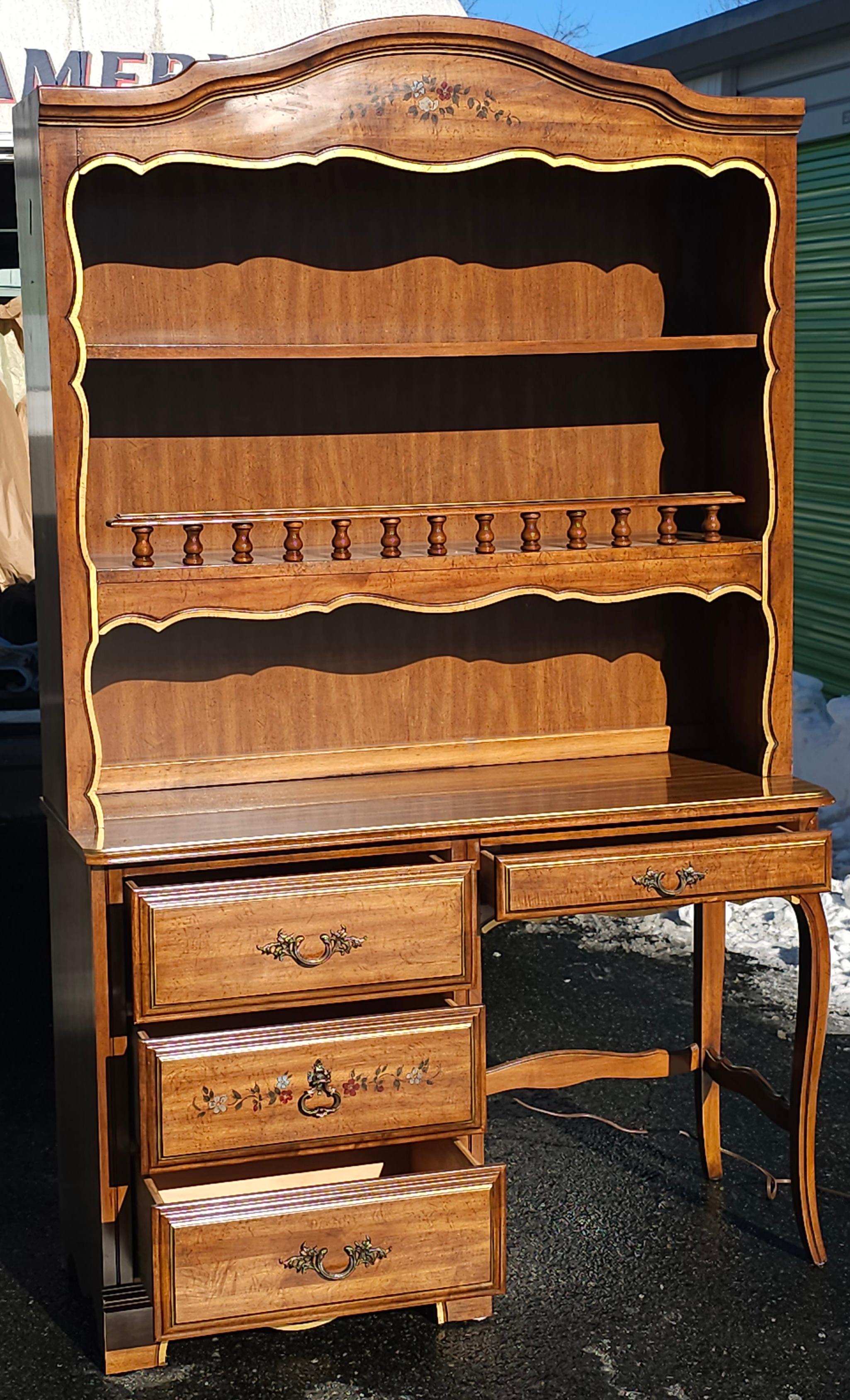 20th Century Henry Link Furniture Ornate and Partial Gilt Lighted Hutched Desk For Sale
