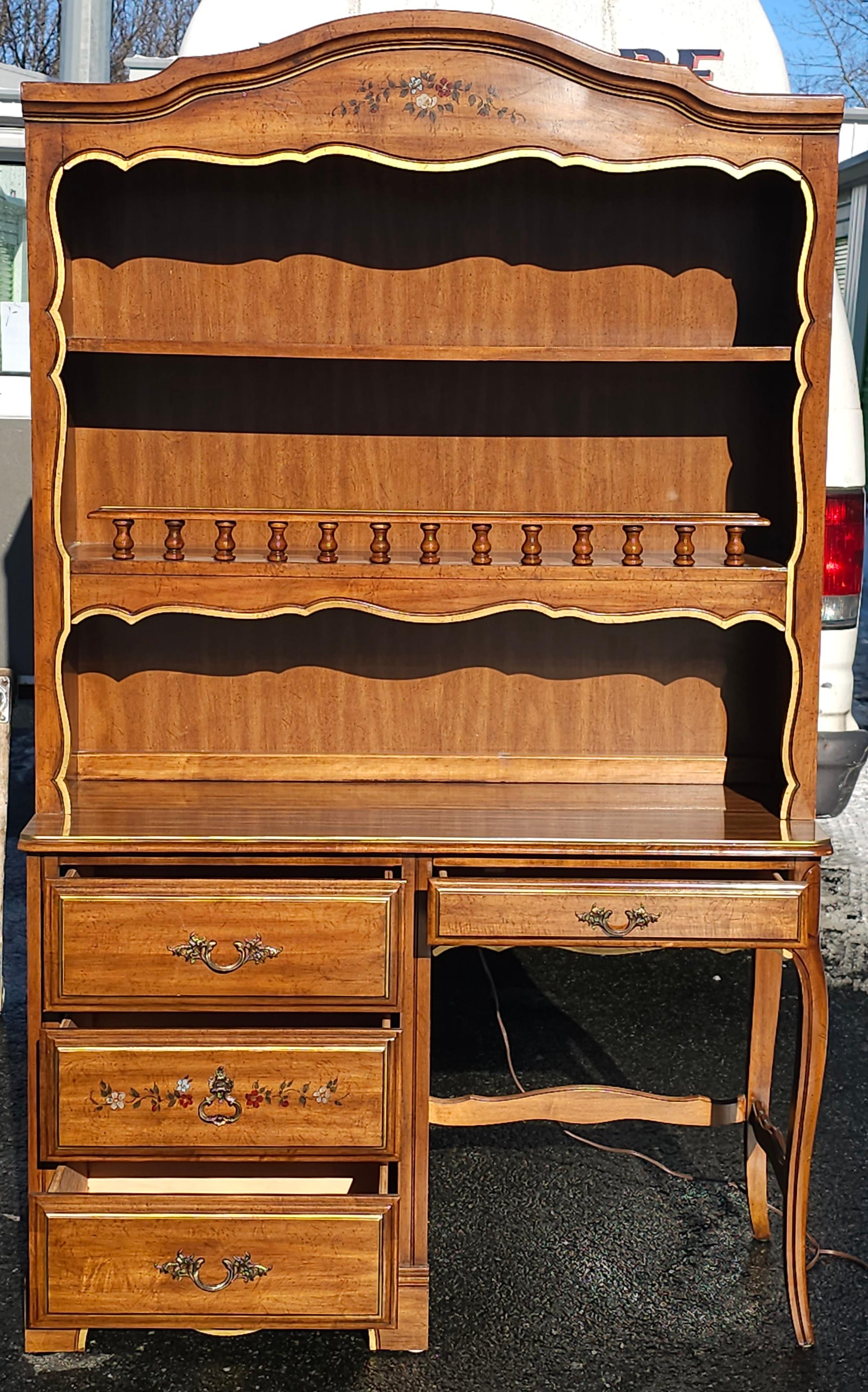 Hardwood Henry Link Furniture Ornate and Partial Gilt Lighted Hutched Desk For Sale