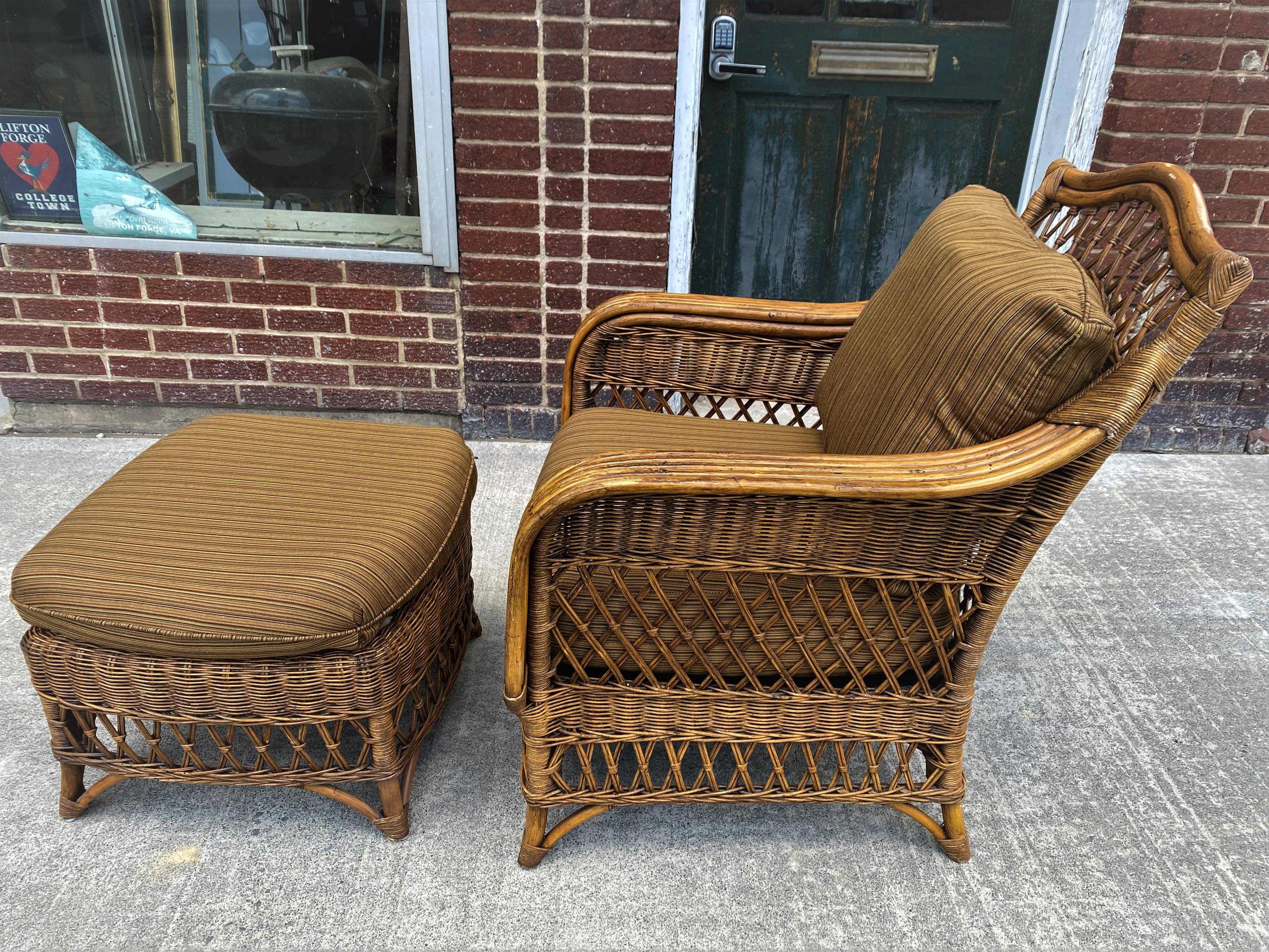 Unknown Henry Link Natural Rattan/Wicker/Bamboo Armchair & Ottoman For Sale
