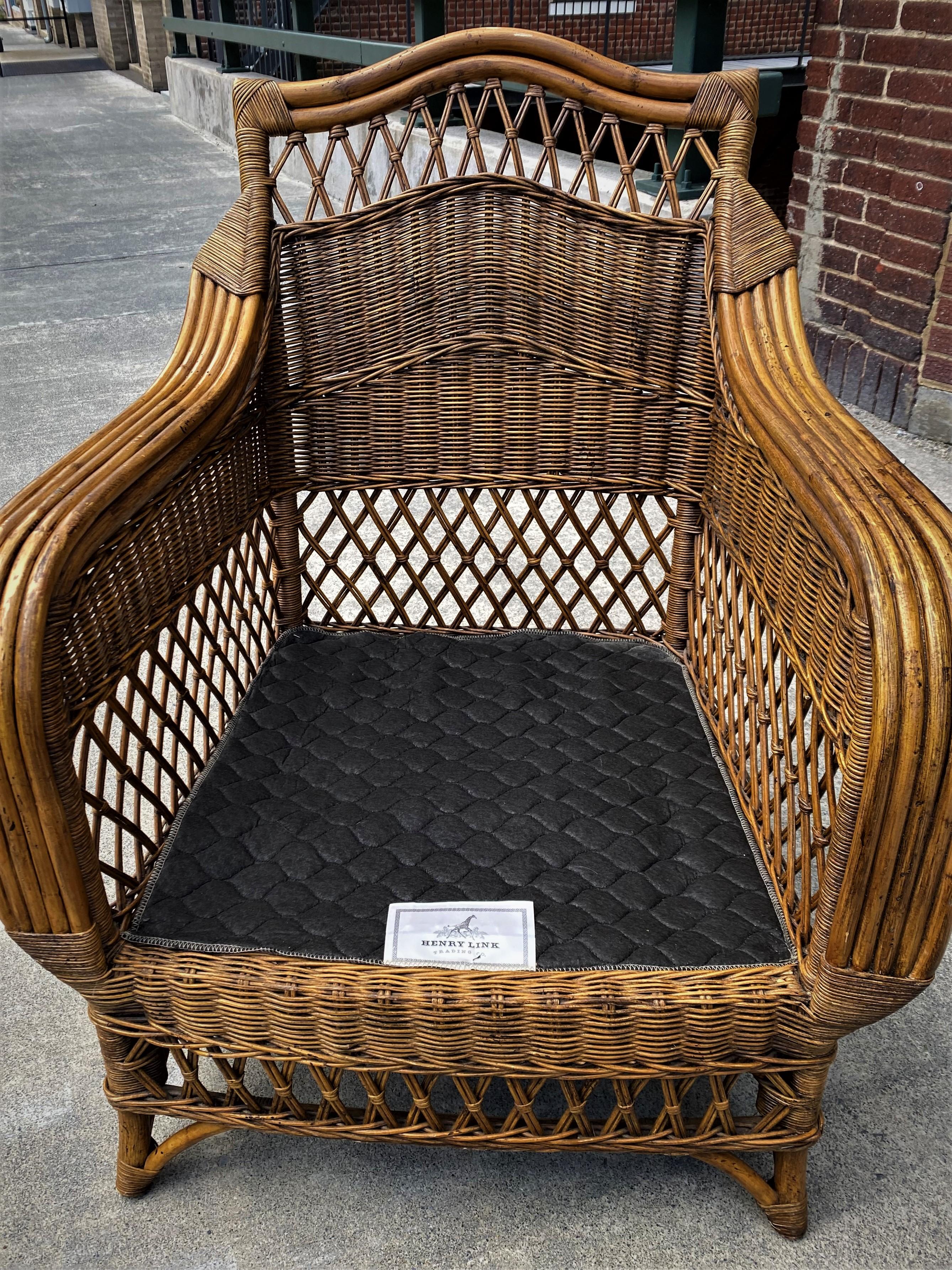 Henry Link Natural Rattan/Wicker/Bamboo Armchair & Ottoman In Fair Condition For Sale In Clifton Forge, VA