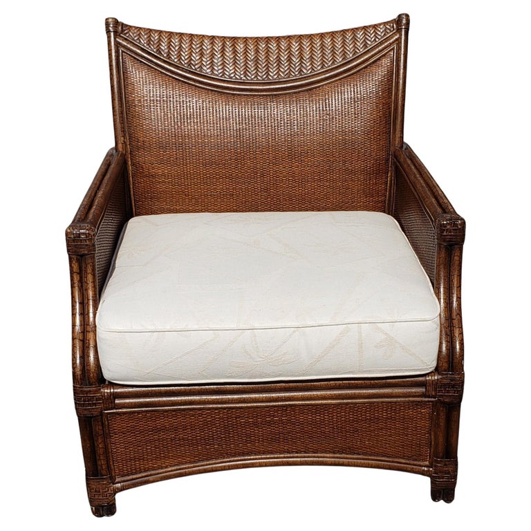 Henry Link Oversize Rattan Wicker and Leather Straps Lounge Chair and