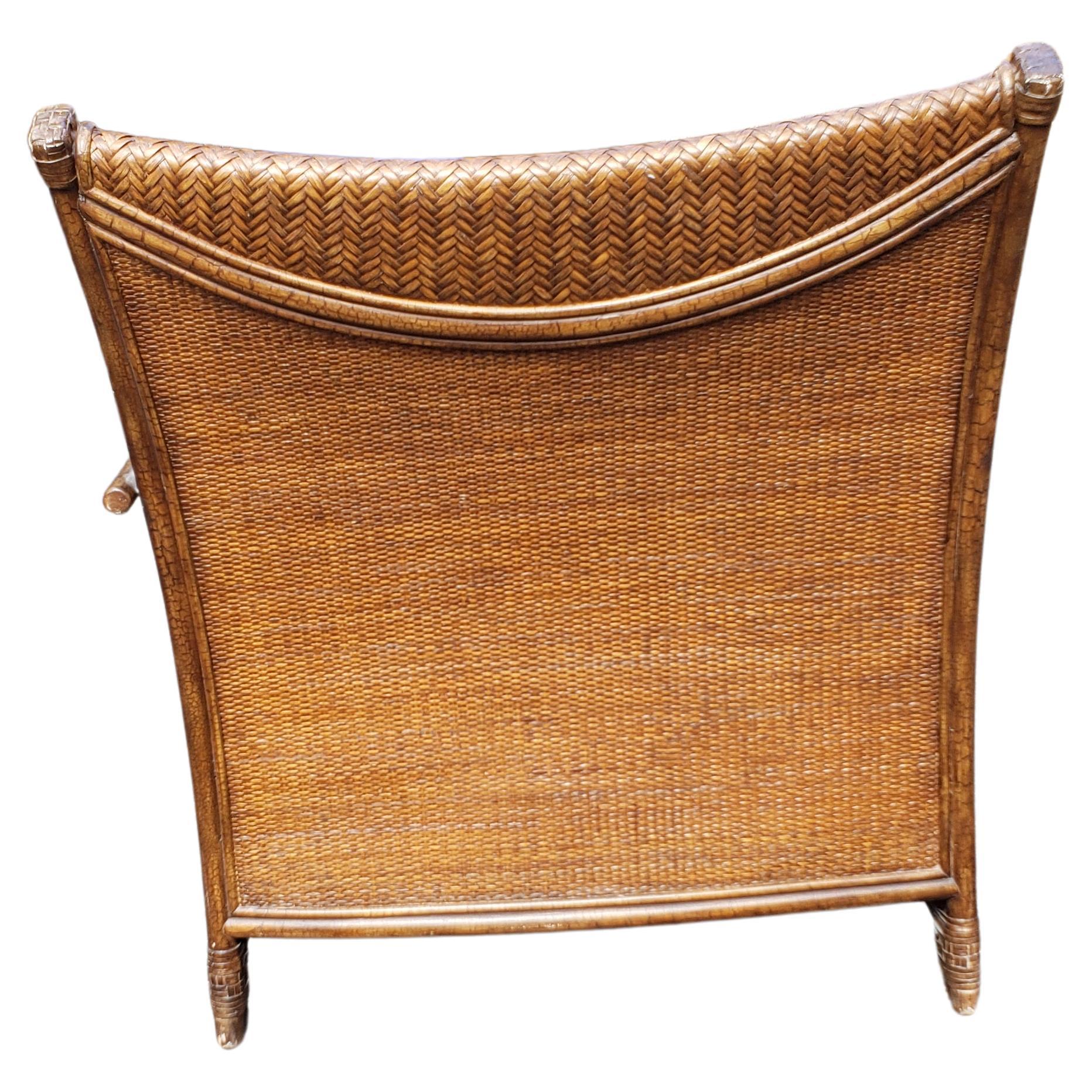 Organic Modern Henry Link Oversize Rattan Wicker and Leather Straps Lounge Chair and Ottoman For Sale