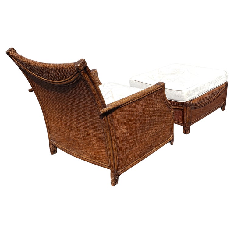 Henry Link Oversize Rattan Wicker and Leather Straps Lounge Chair and