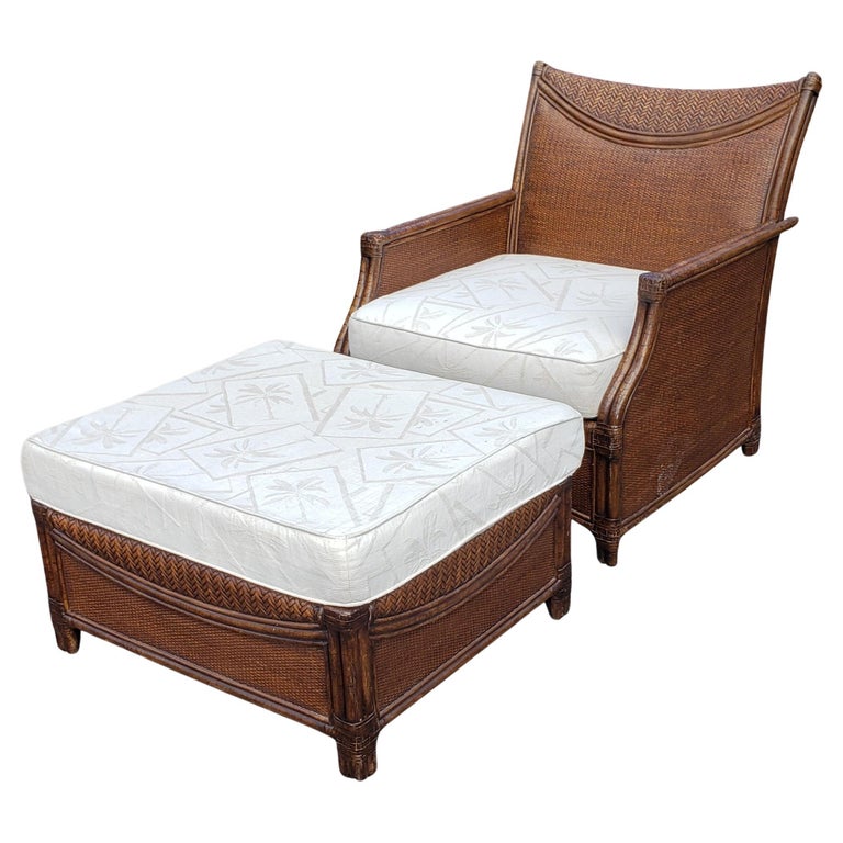 Henry Link Oversize Rattan Wicker and Leather Straps Lounge Chair and