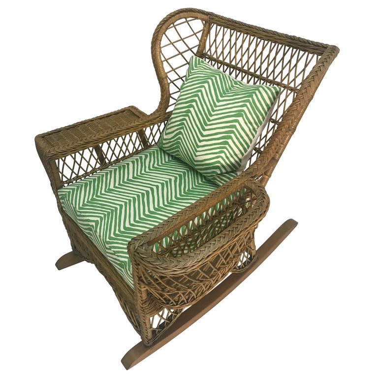 Henry Link Rattan Rocker Chair Magazine with China Seas Cushion at 1stDibs