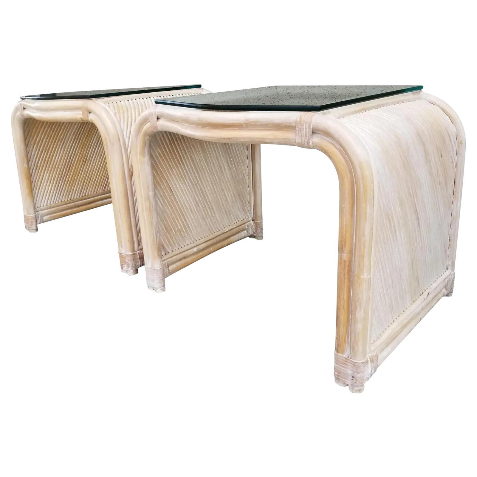 Henry Link Split Reed Bamboo End Tables, a Pair