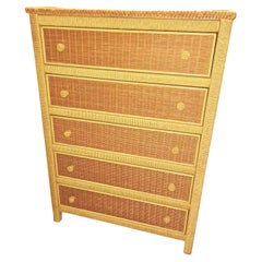 Vintage Henry Link Wicker 5-drawer Tall Dresser 