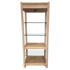 Henry Link Wicker and Glass Illuminated Bookshelves Etagere Etegere