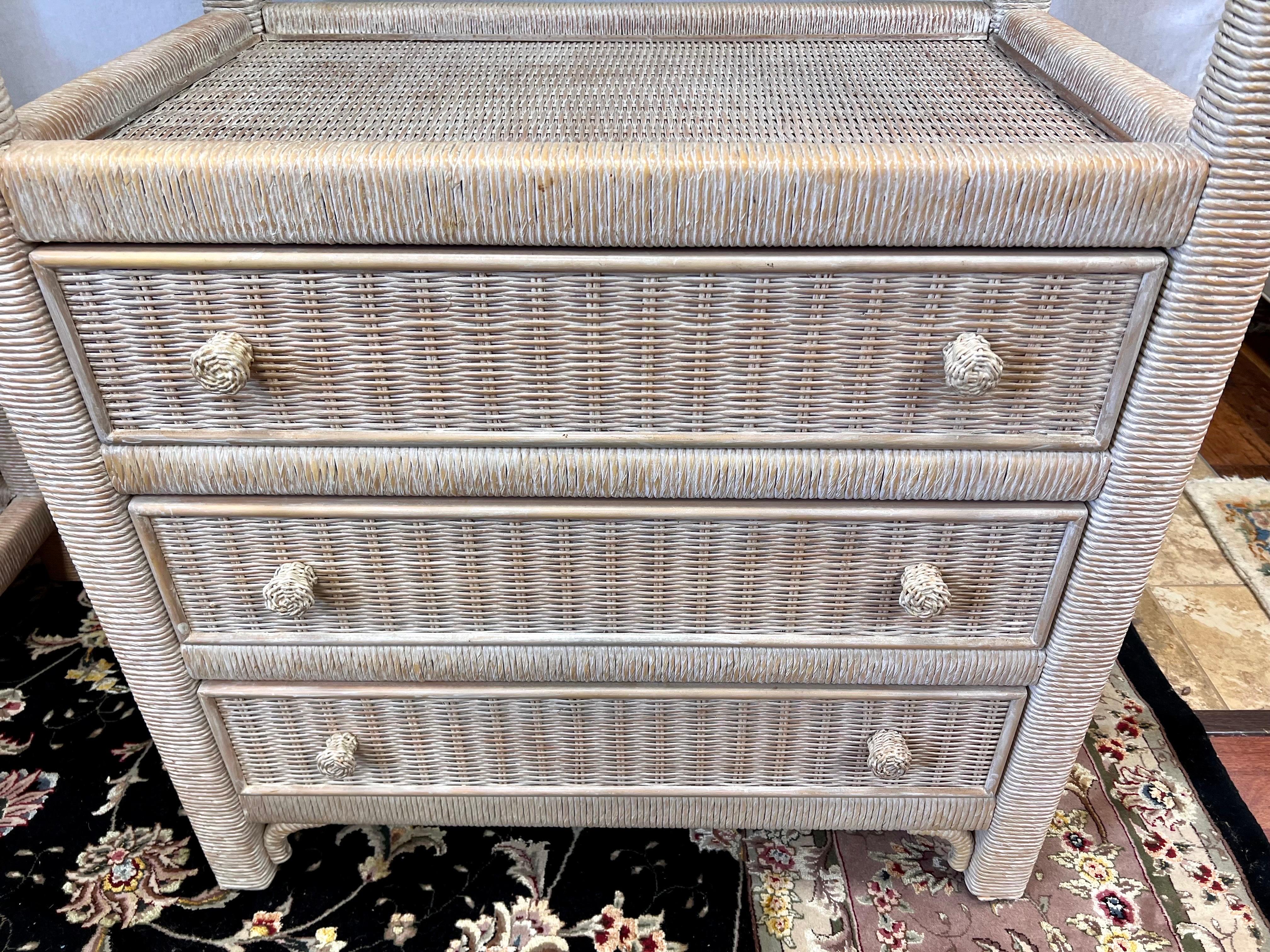 Henry Link Wicker Bookcase Etagere Etegere With Drawers In Good Condition For Sale In West Hartford, CT