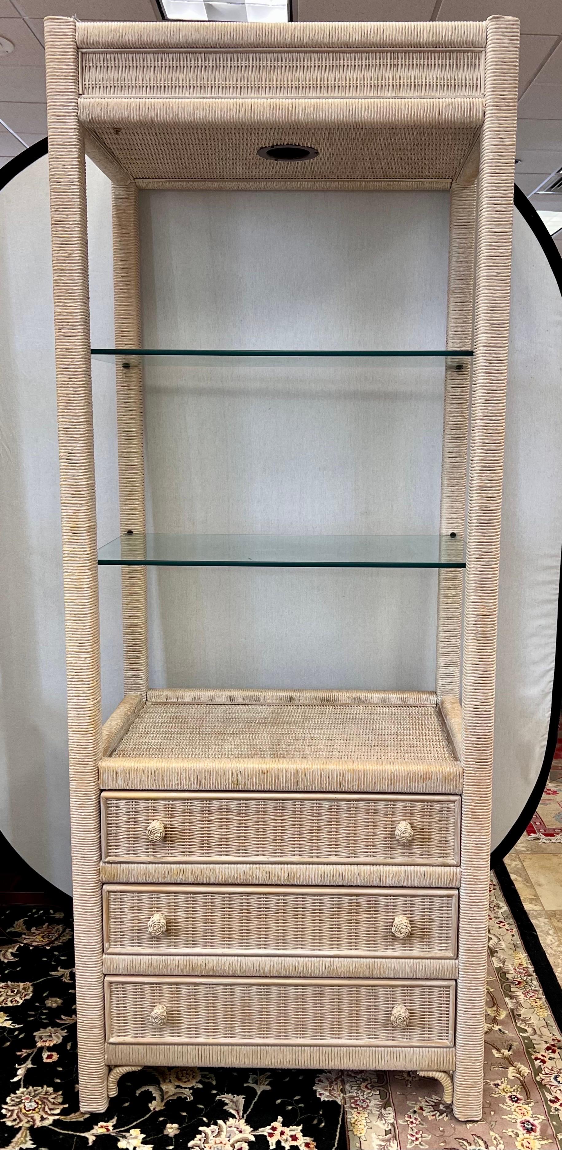 Henry Link Wicker wrapped Bookcase Etagere With Drawers For Sale 5