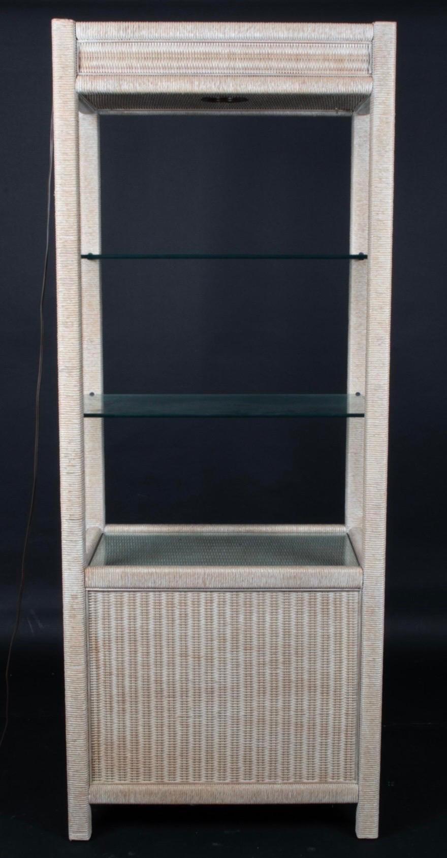 Henry Link Wicker wrapped Bookcase Etagere With Drawers In Good Condition For Sale In West Hartford, CT