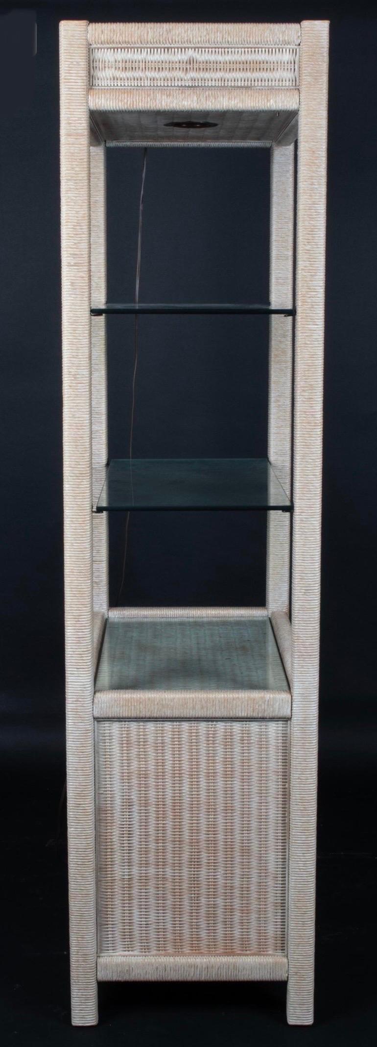 Late 20th Century Henry Link Wicker wrapped Bookcase Etagere With Drawers For Sale