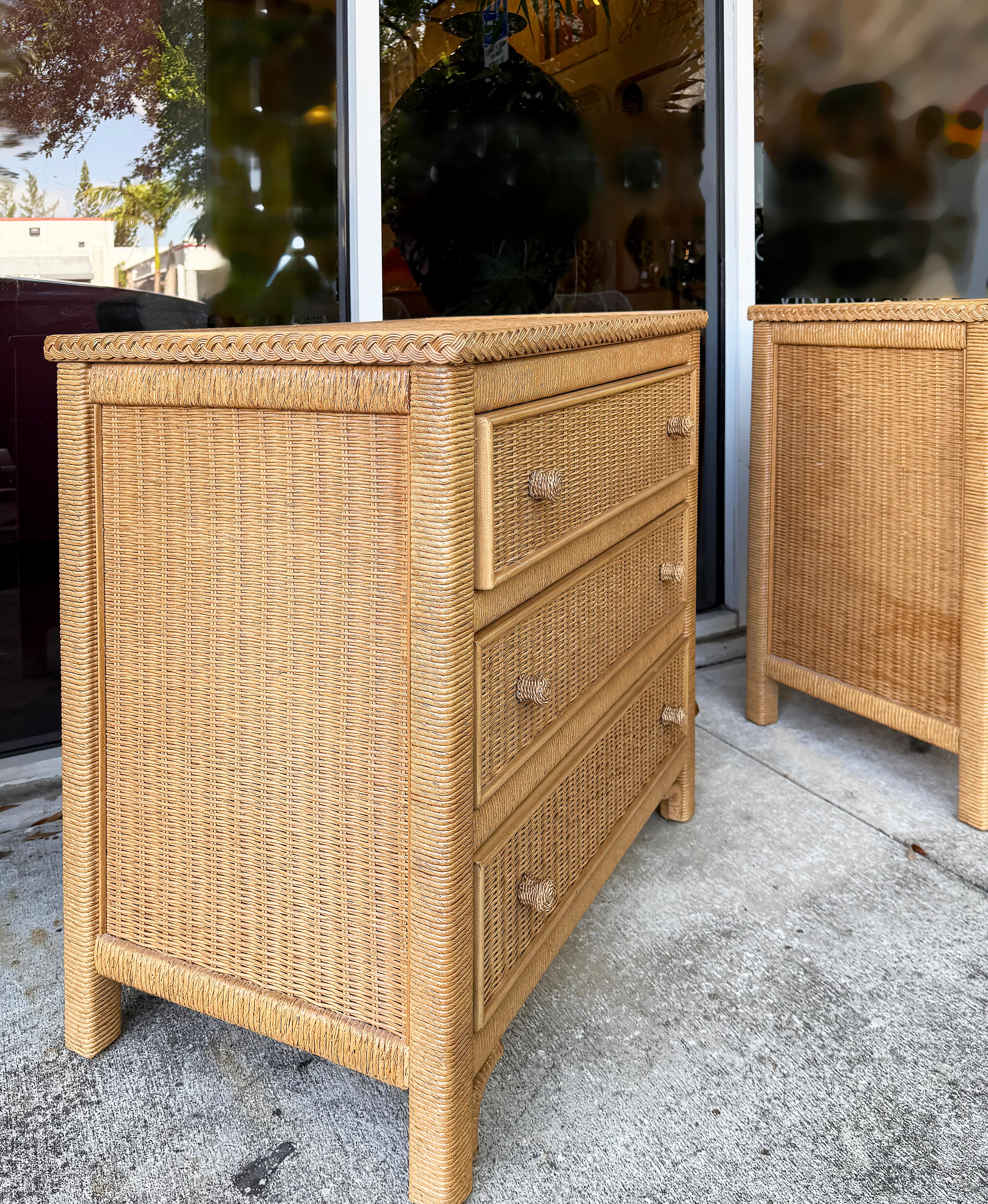 Hand-Woven Henry Link Woven Wicker 3-Drawer Chests for Lexington,  Pair For Sale