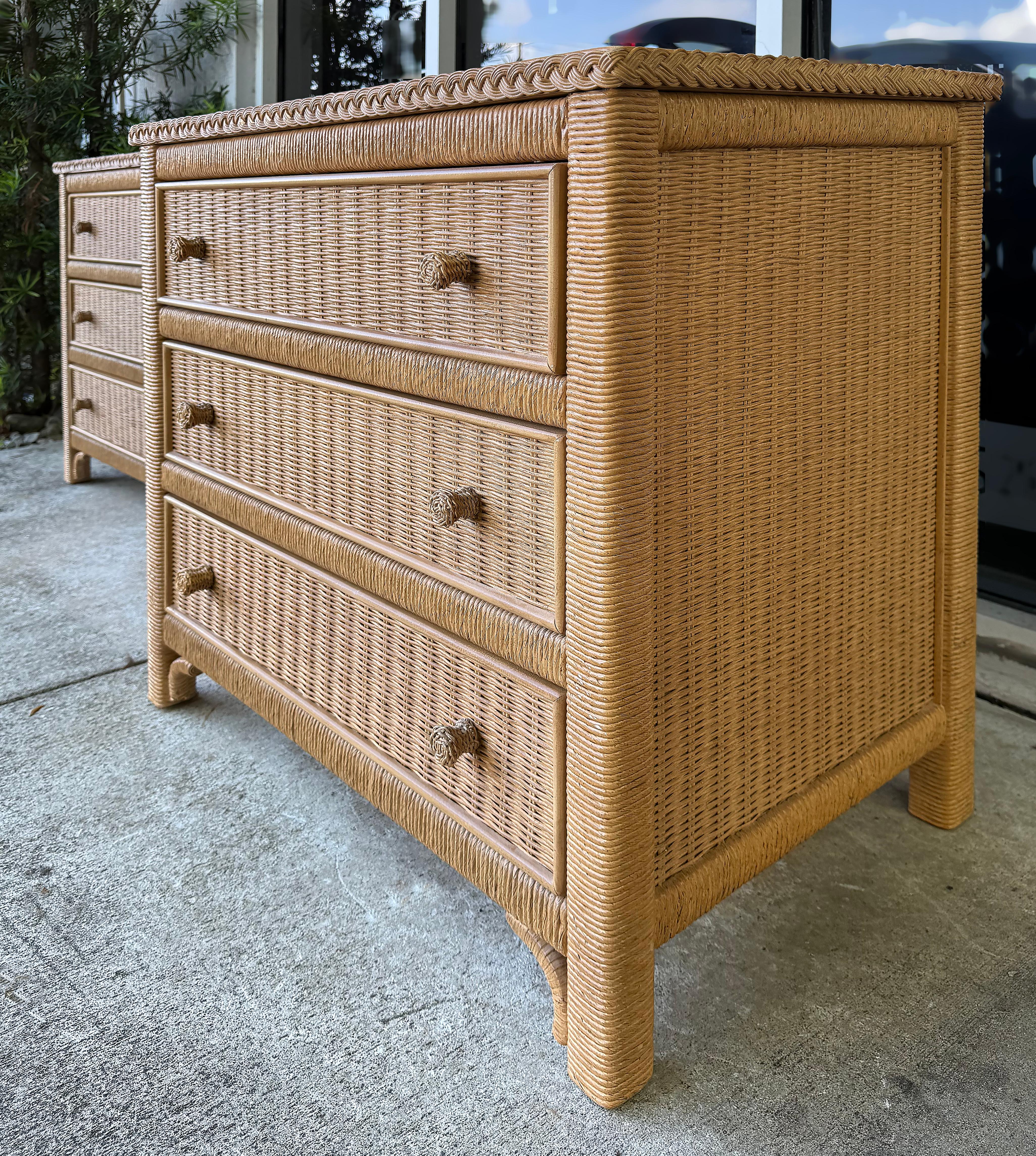 Henry Link Woven Wicker 3-Drawer Chests for Lexington,  Pair In Good Condition For Sale In Miami, FL