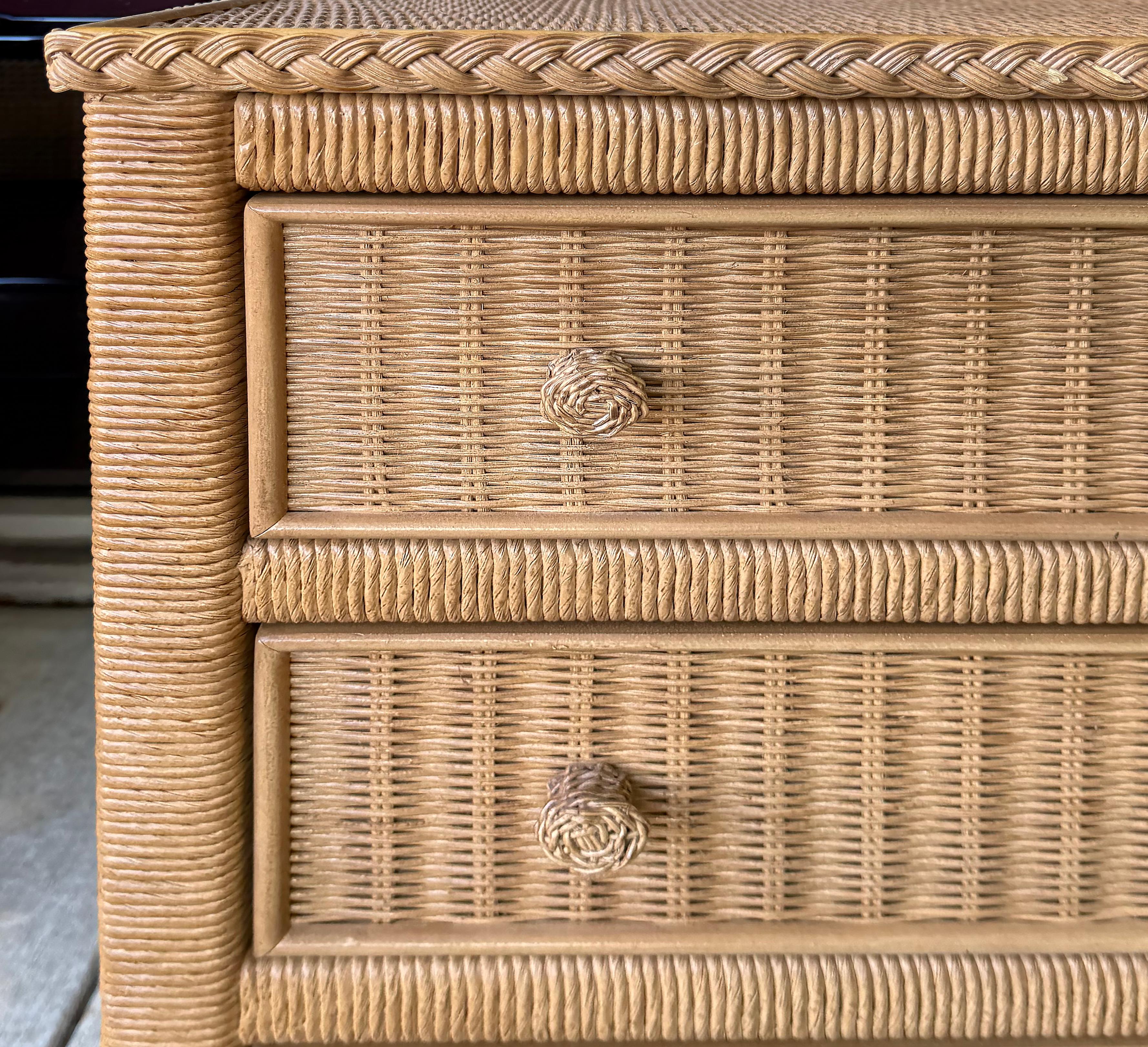 Henry Link Woven Wicker 3-Drawer Chests for Lexington,  Pair For Sale 1
