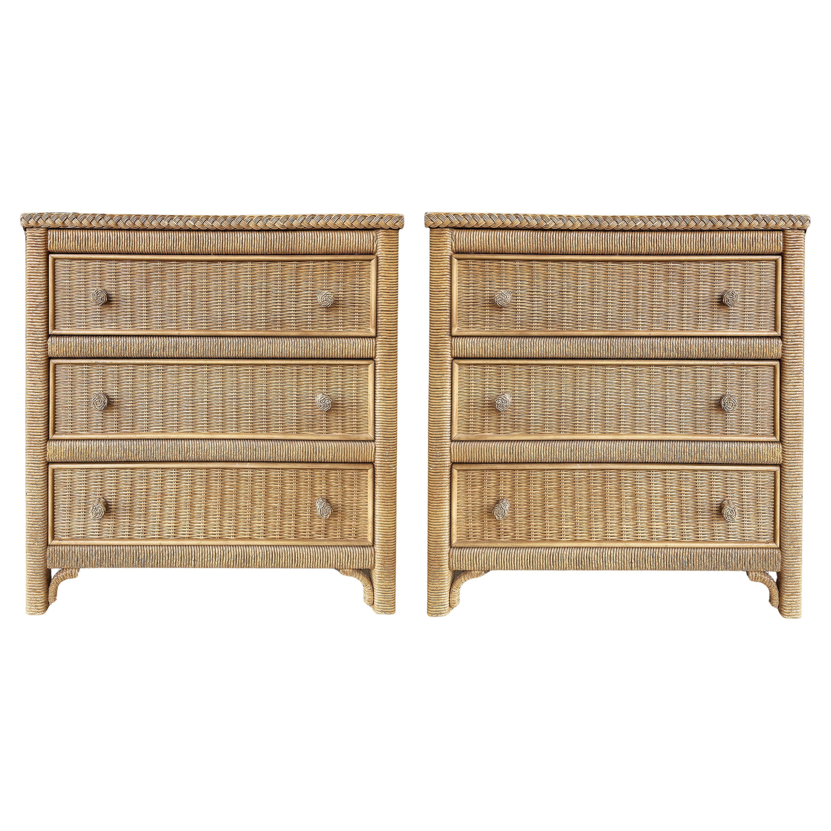 Henry Link Woven Wicker 3-Drawer Chests for Lexington,  Pair For Sale