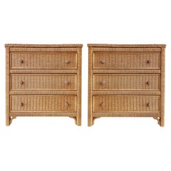 Henry Link Woven Wicker 3-Drawer Chests for Lexington,  Pair
