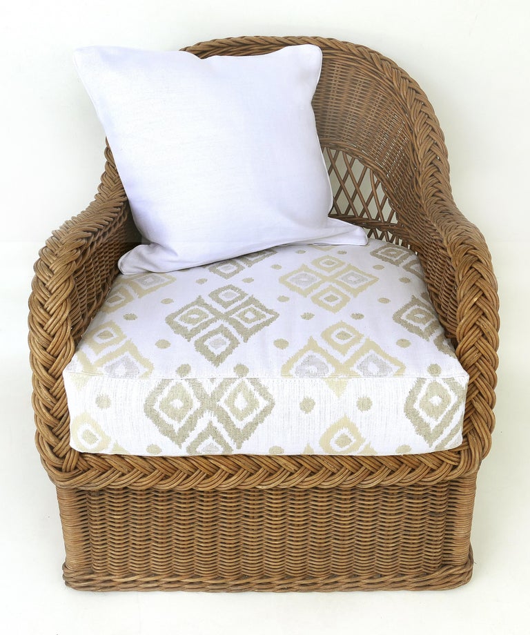 Henry Link Woven Wicker Club Chair, Newly Upholstered For Sale at 1stdibs