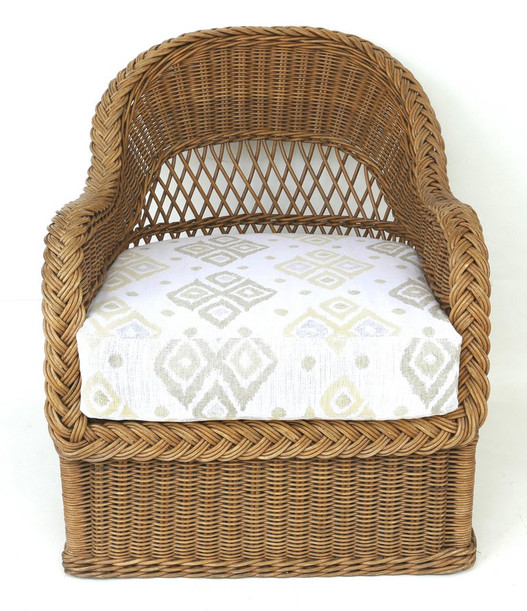 Henry Link Woven Wicker Club Chair, Newly Upholstered For Sale at 1stdibs