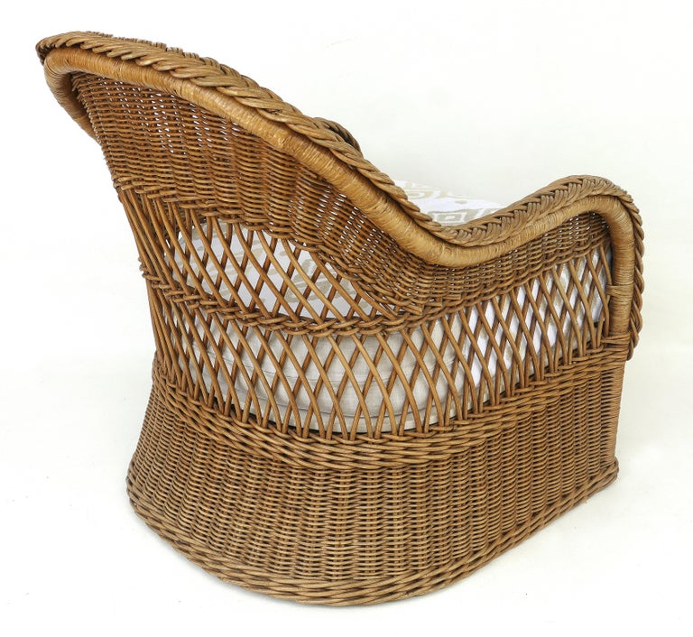 Henry Link Woven Wicker Club Chair, Newly Upholstered For Sale at 1stdibs