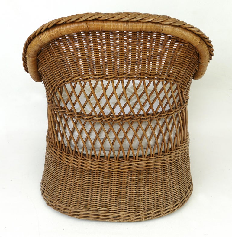 Henry Link Woven Wicker Club Chair, Newly Upholstered For Sale at 1stdibs