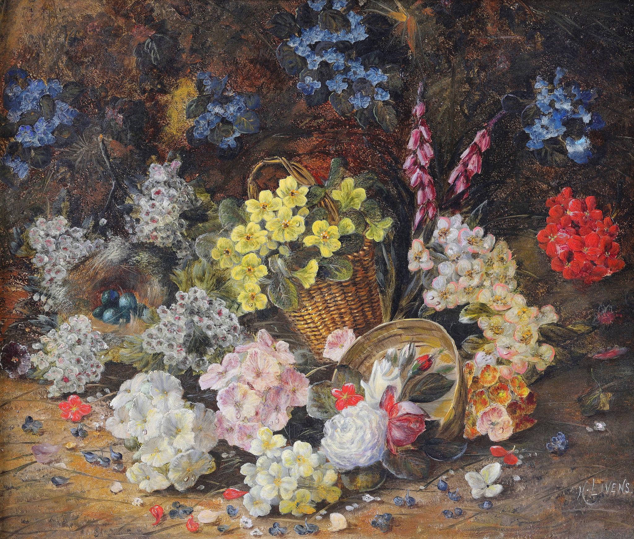 Ein Stillleben mit Blumen – Painting von Henry Livens