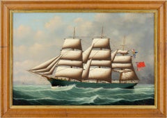 Antique Henry Loos, Portrait Of A Three-Masted Full Rigged British Ship