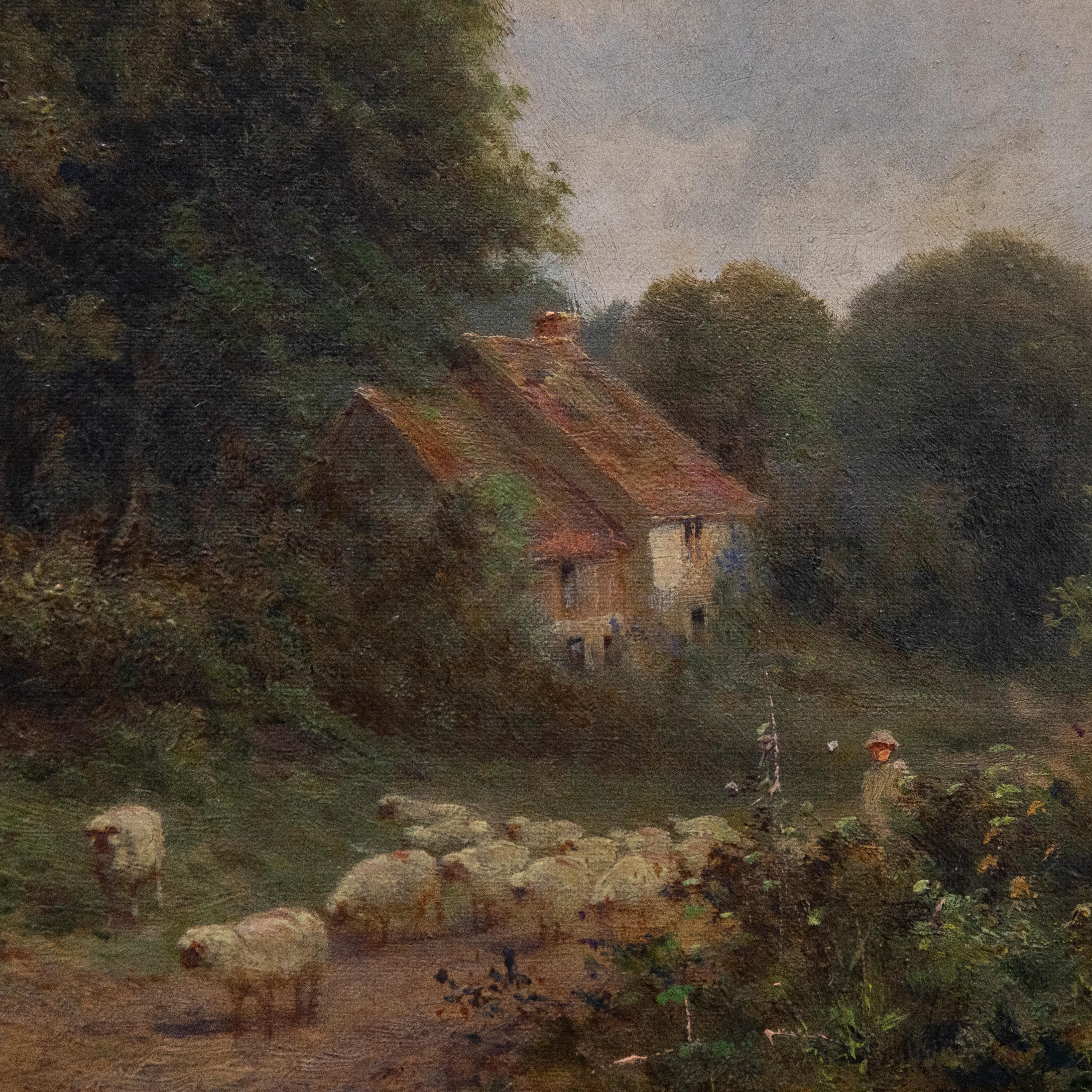 Henry Maidment (fl.1889-1914) - Framed c.1900 Oil, Shepherding the Flock For Sale 1