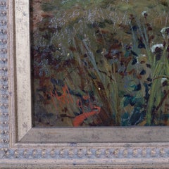 19th Century Victorian English cottage River landscape during a setting Sun