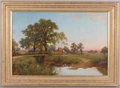 Viktorianische englische Landhaus- Flusslandschaft des 19. Jahrhunderts in einer sonnenbeschienenen Sonne