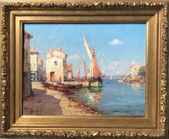 Impressionist Henry Malfroy, "Boats at a Mediterranean Port"