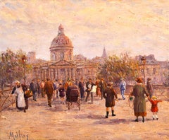 Antique Le Pont des Arts - Paris - Post Impressionist Oil, Cityscape by Henry Malfroy