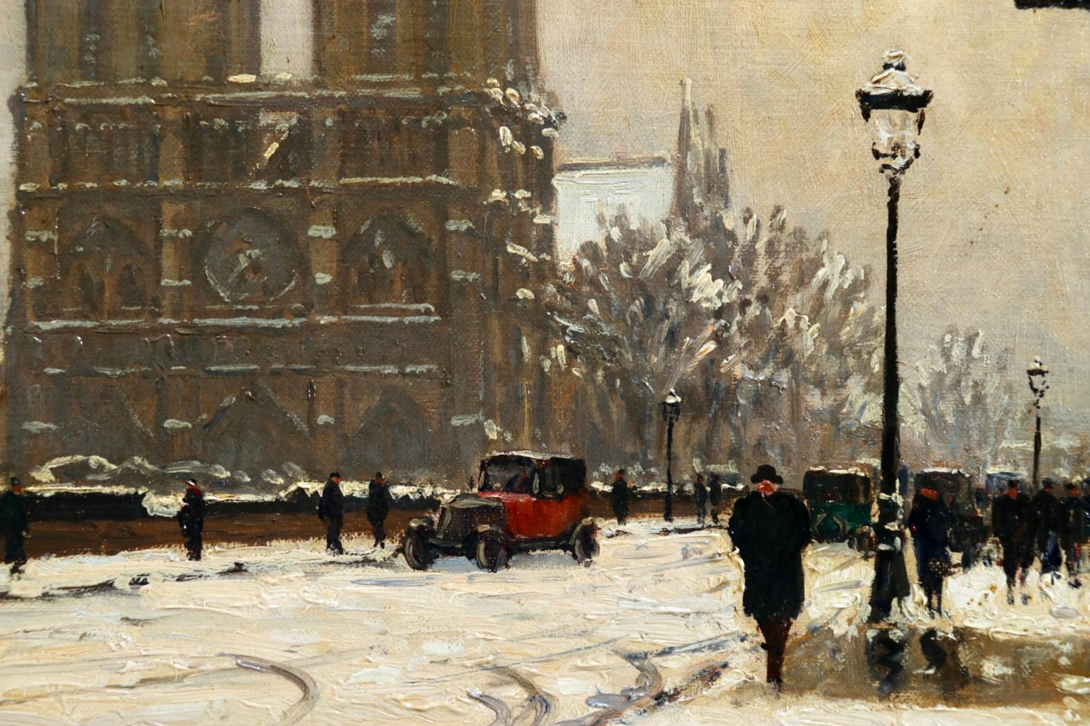 Notre Dame sur la neige - Paris - Figures dans un paysage d'hiver par Henry Malfroy 2